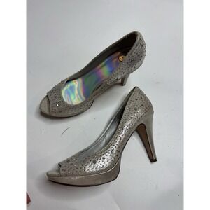 Heart in D Rhinestones Peep Toe High Heels Wedding Dress Pump Glitzy Womens 8.5M
